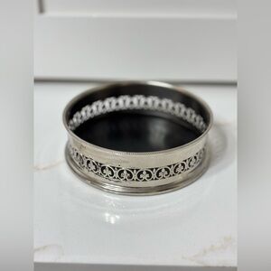 Vintage Silverplate Wine Bottle Coaster Pierced Gallery Formica Base